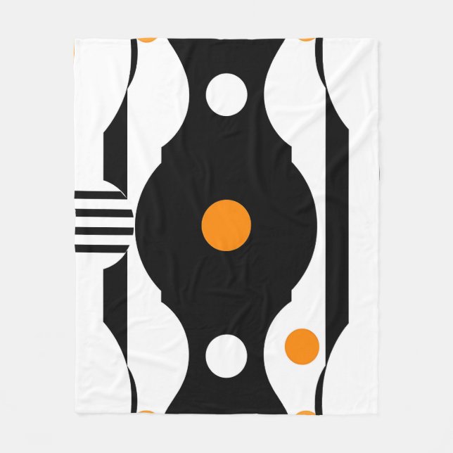 Svart Orange Retro Mod Geometrisk Fleecefilt (Framsidan)