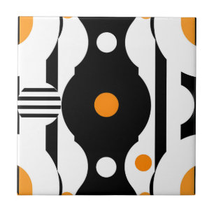 Svart Orange Retro Mod Geometrisk Kakelplatta