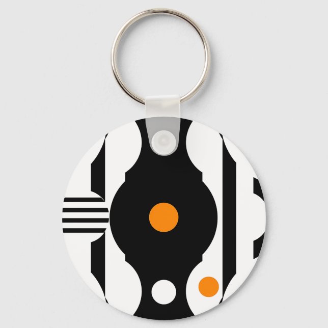Svart Orange Retro Mod Geometrisk Nyckelring (Framsida)