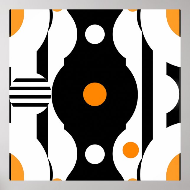 Svart Orange Retro Mod Geometrisk Poster (Framsidan)