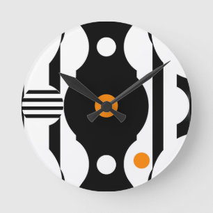 Svart Orange Retro Mod Geometrisk Rund Klocka