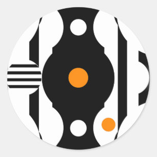 Svart Orange Retro Mod Geometrisk Runt Klistermärke