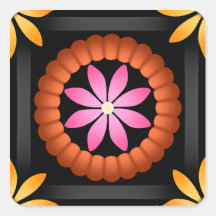 Svart orange rosa festlig blommandala