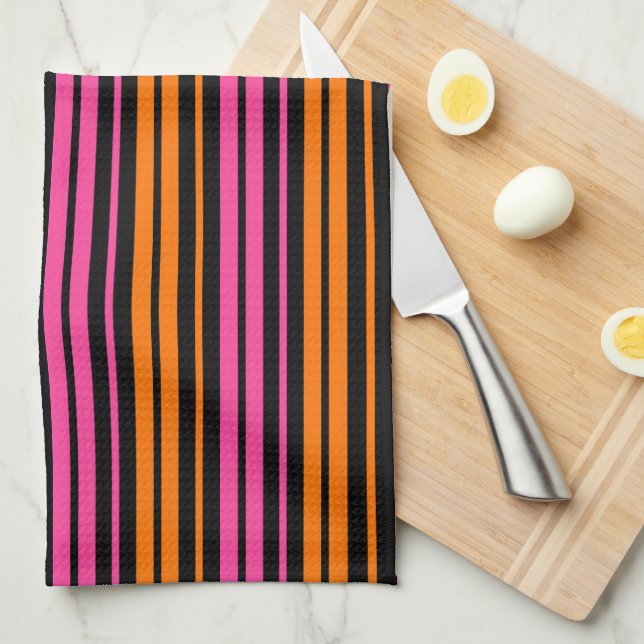 Svart Orange Rosa Vertikala Randiga Design   Kökshandduk (Vikt i Fjärdedel)