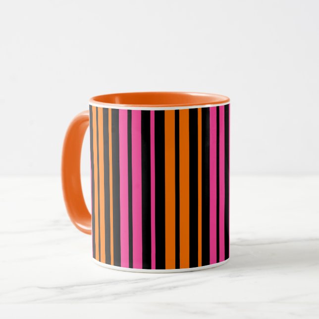Svart Orange Rosa Vertikala Randiga Design   Mugg (Framsida vänster)