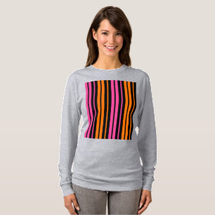 Svart Orange Rosa Vertikala Randiga Design T Shirt