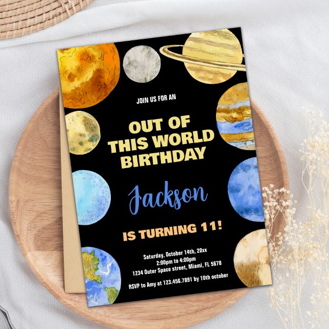 Svart Orange Rymden-födelsedagsinbjudan Inbjudningar (Black Orange Outer Space Birthday Invitations)