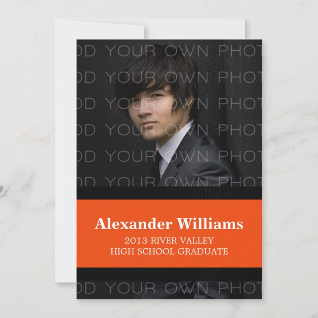Svart/Orange School Färg Rand Grad Inbjudan (Framsida)