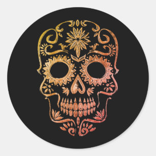 Svart/Orange Socker Skull/Day of the dead-påsar Runt Klistermärke