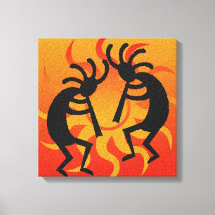 Svart orange Southwestern Kokopelli väggkonst Canvastryck
