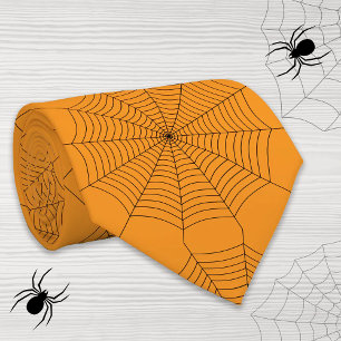 Svart orange spindelnät Halloween-mönster Slips