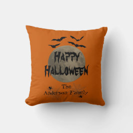 Svart Orange Spooky Typography Happy halloween Kudde