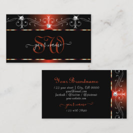 Svart Orange Squiggles Gnistra Diamonds Monogram Visitkort