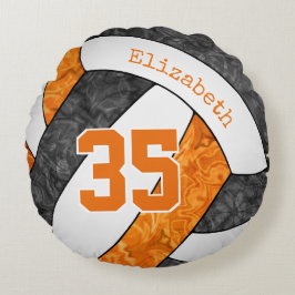 Svart orange team färg Flickor volleyball room Rund Kudde