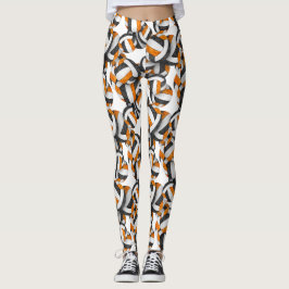 Svart orange team färg volleybollar mönster leggings