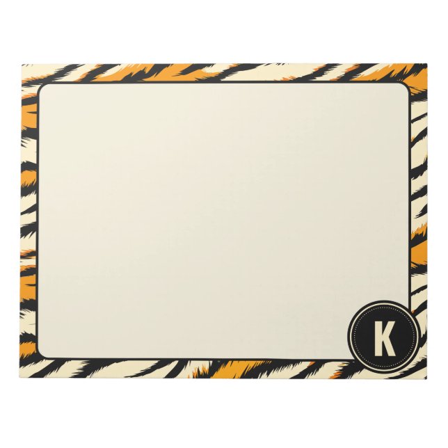 Svart Orange Tiger Randigt Mönster Monogram Anteckningsblock (Framsida)