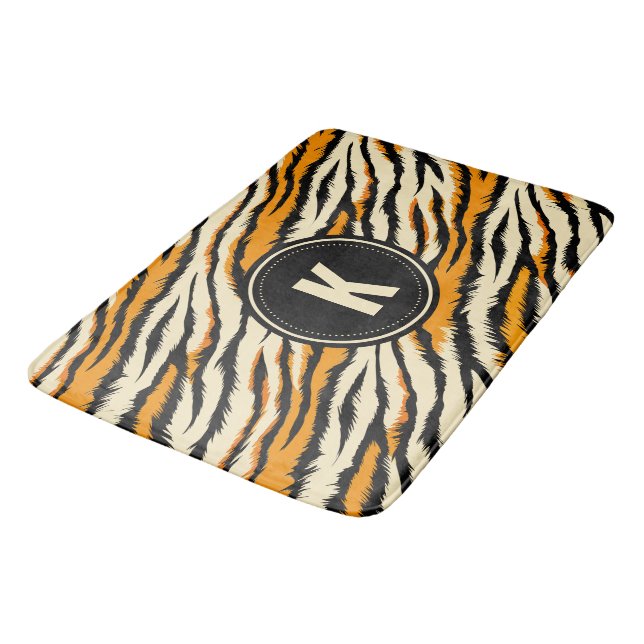 Svart Orange Tiger Randigt Mönster Monogram Badrumsmatta (Vinklad)