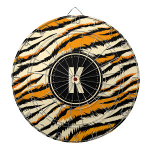 Svart Orange Tiger Randigt Mönster Monogram Darttavla