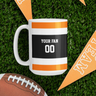 Svart, Orange & Vit Fotbollslag Personlig Kaffemugg