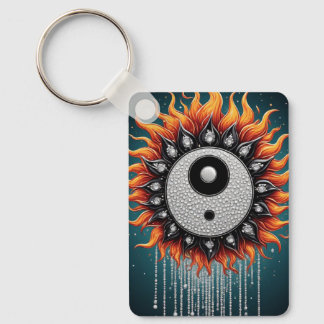 Svart Orange Yin Yang Strålande Energi Detaljer Nyckelring