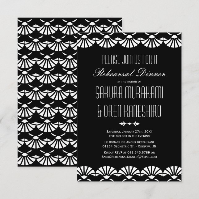 Svart orientalisk art décostilrepetition middag inbjudningar (Fram/baksida)