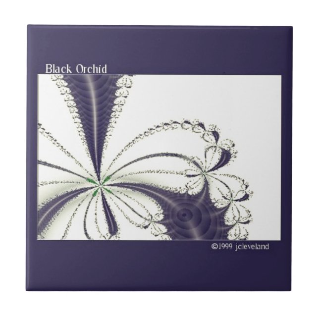 Svart orkidé fraktal konst blommönster kakelplatta (Framsidan)
