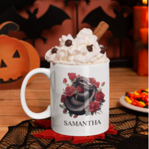 Svart orm i ros vattenfärg Goth Kaffemugg