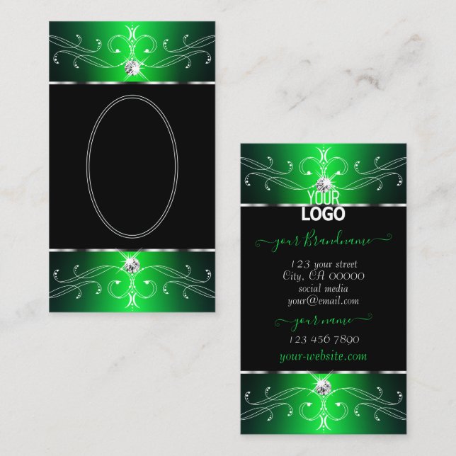 Svart ornament för Grönt med Logotyp Visitkort (Fram/baksida)