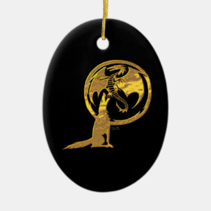 Svart ornament för varg och drake guld