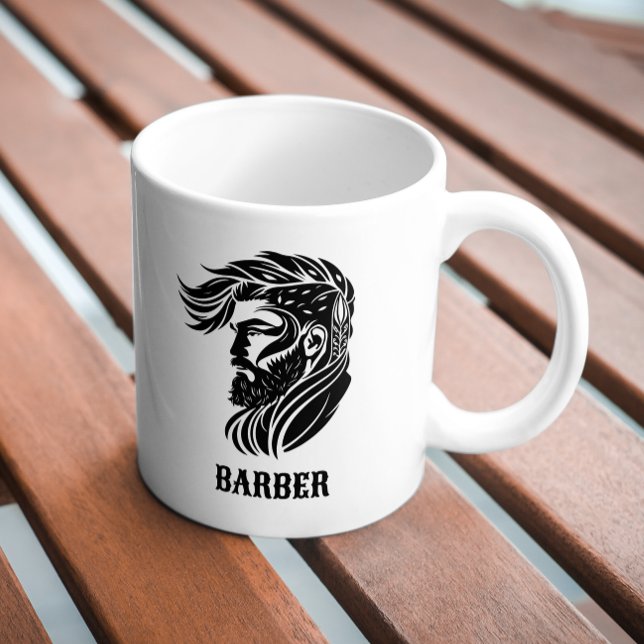Svart ornamentalt barberarlogo kaffemugg (Skapare uppladdad)