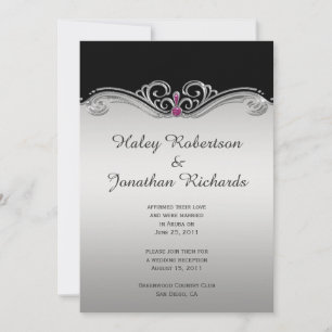 Svart, Ornate Silver Swirls Rosa Gem Reception Onl Inbjudningar
