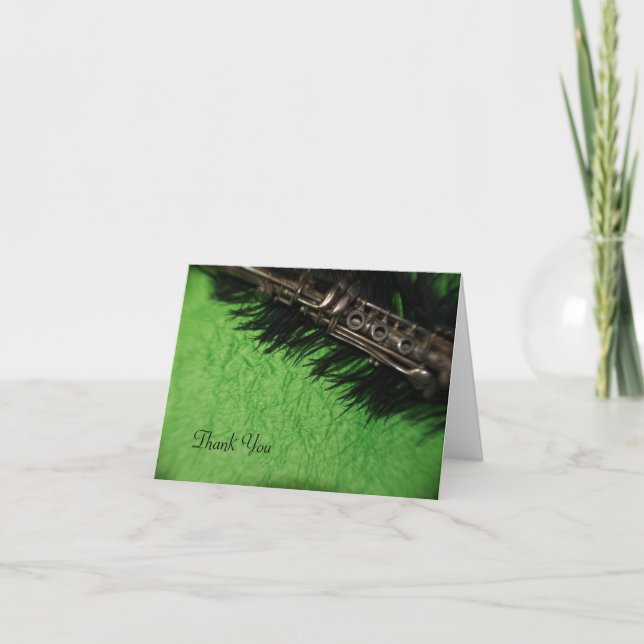 Svart ostrich- och klarinettbrölloptack tack kort (Framsida)