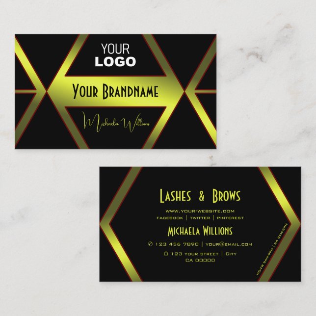 Svart, osvart, geometrisk Gult Shimmer med Logotyp Visitkort (Fram/baksida)