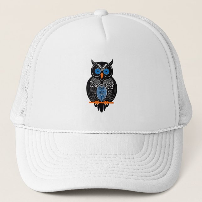 Svart Owl Trucker Hatt Keps (Framsida)