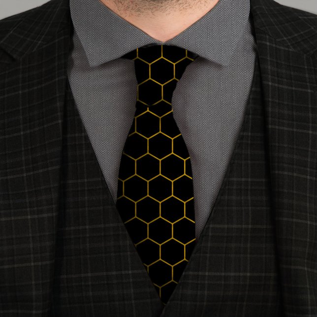 Svart på enkel och elegant honeycomb mönster gult slips (Skapare uppladdad)