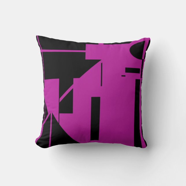 Svart på Fuschia Humanlike Stick figur MCM-utseend Kudde (Framsida)