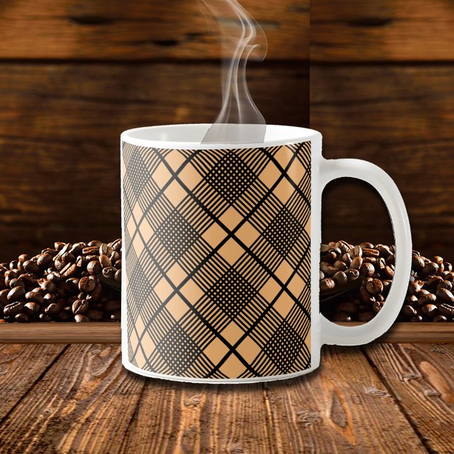 Svart på kamelbrun rutigt mönster Glen Kaffemugg (Skapare uppladdad)