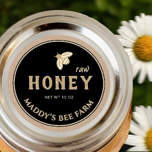 Svart på Kraft HONEY-etikett med bin Runt Klistermärke