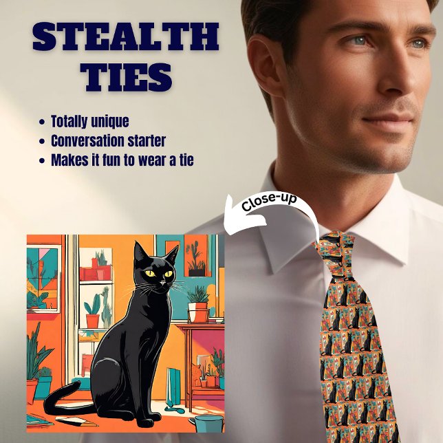 Svart på Orange Katt Smygande Slip Slips (Skapare uppladdad)