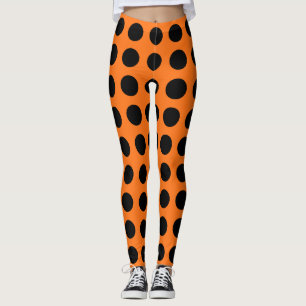 Svart på Pumpkin Large Storleka Polka dots Leggings