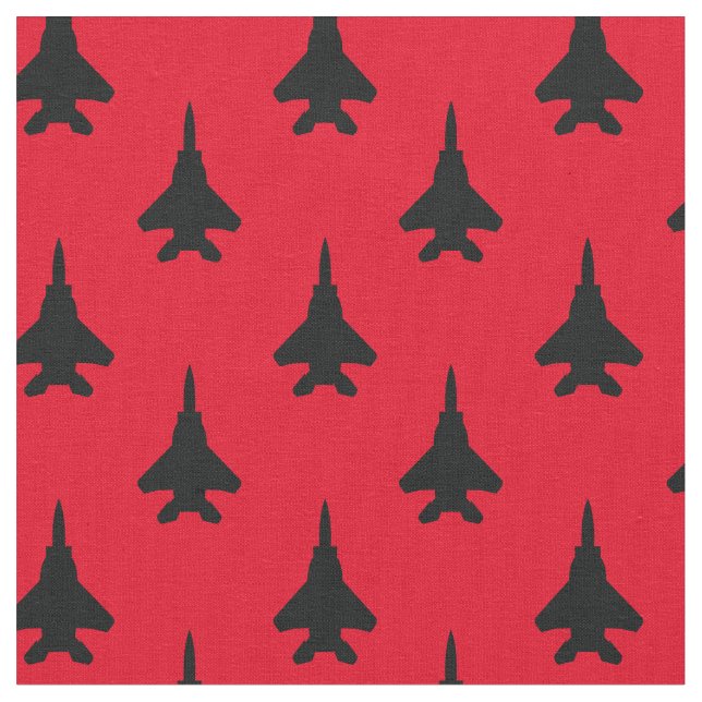 Svart på Röd Strejka Eagle Fighter Jet Mönster Tyg (Närbild)