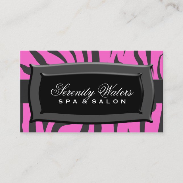 Svart på rosa zebra ränder visitkort (Framsida)