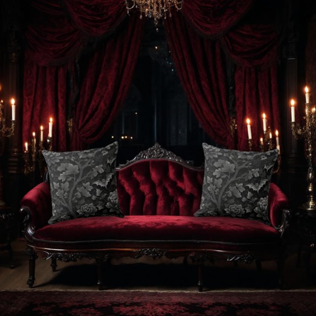 Svart på svart blomdesign med fladdermöss kudde (Skapare uppladdad)