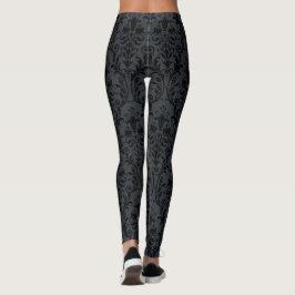 Svart På Svart Blommiga Virvlar Damaskus Leggings