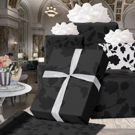 Svart på svart Elegant av lövlöv i Blommigt Presentpapper