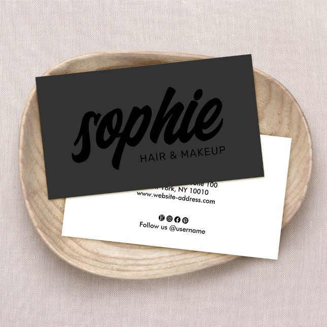 Svart på svartvitt handskrivet penselskript visitkort (Skapare uppladdad)