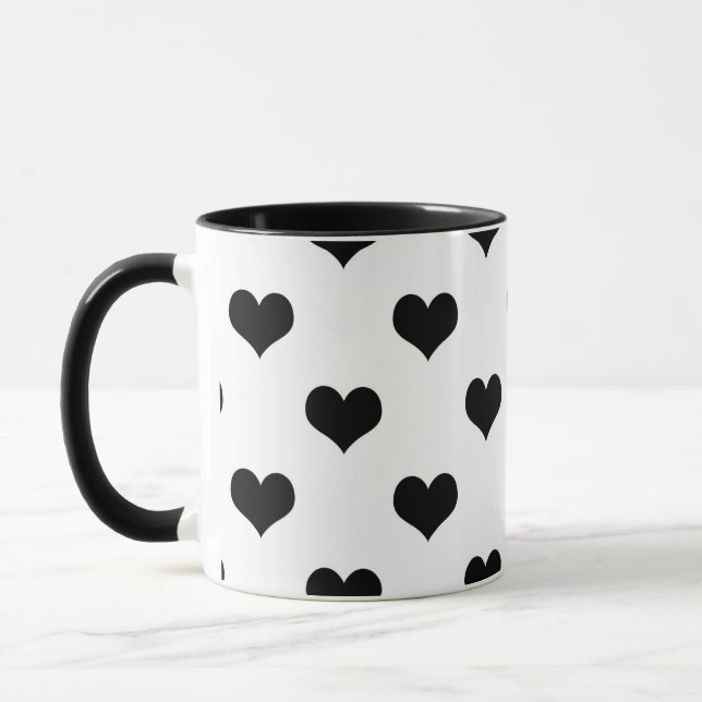 Svart på vit underbar hjärtformad design mugg (Vänster)