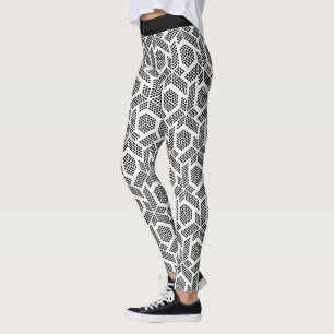 Svart på vita prickar, geometriska balkar i mönste leggings