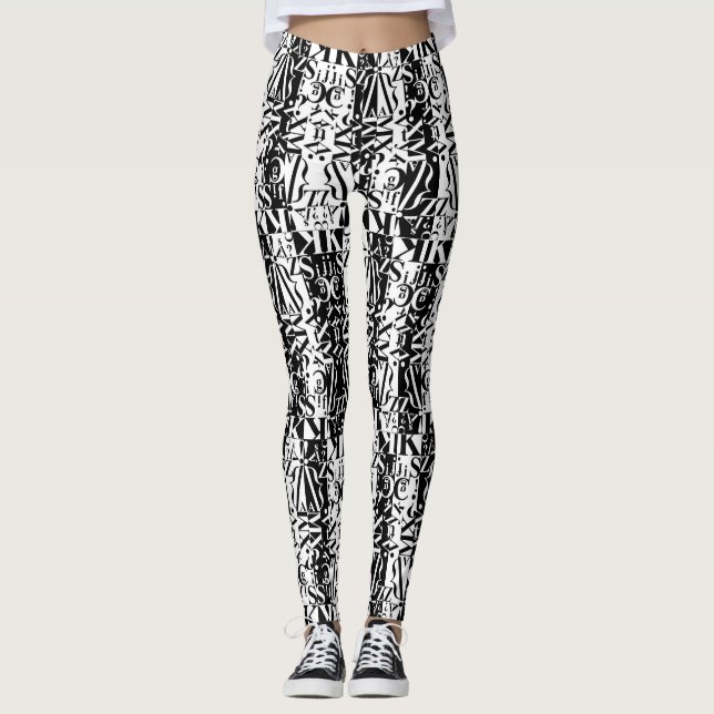 svart på vitt avantakulärt baljgods leggings (Framsida)