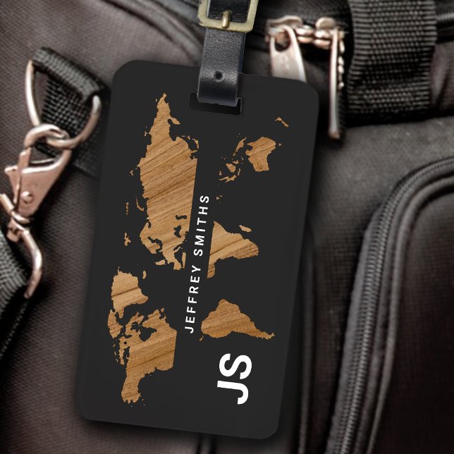 Svart på World Map Internationell Travel Identifie Bagagebricka (Skapare uppladdad)